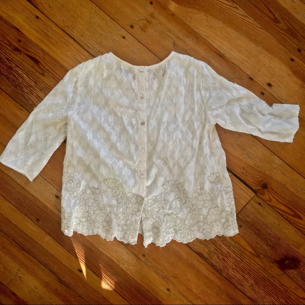 Anthropologie Embellished Lacey Peasant Top - Picture 7 of 7